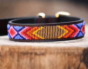 Dog Collar, Leather Dog Collar, Beaded Dog Collar , Masai, Dog collar leather, Pet Gift, Personalized Dog Collar,  African Dog Collar,