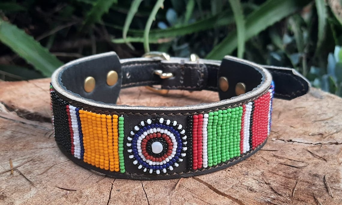 Leather Dog Collar Beaded Dog Collar Masai Dog Collar Etsy