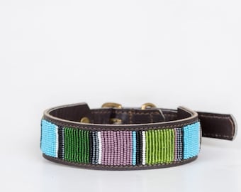 Wide Dog Collar, Dog Collar for Big Dogs, 1.5 inch Wide Dog Collar with a Dog Tag. Beaded Africa Maasai Handmade Dog Collar with a Free ID