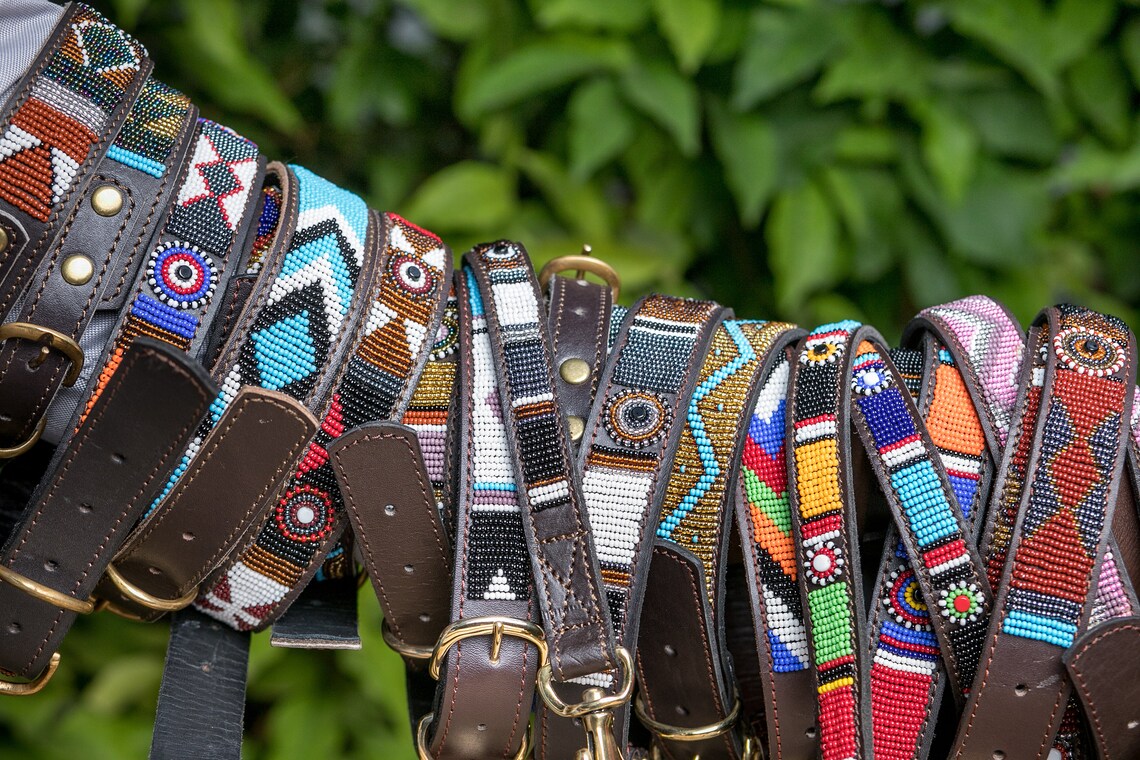 Leather Dog Collar Bead Dog Collar Maasai Dog Collar Dog Etsy