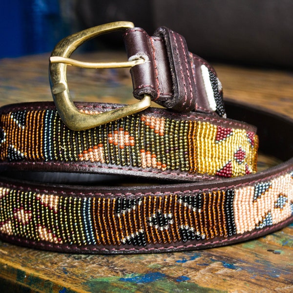 Masai belt, Leather belt, Beaded belt, Handmade belt, Maasai beaded leather belt, African beaded belt, Men belt, Casual belt, Boho belt,