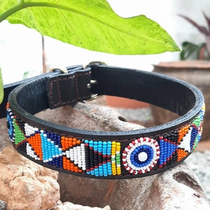 Dog Collar, Leather Dog Collar, Beaded Dog Collar , Masai, Dog collar leather, Pet Gift, Personalized Dog Collar,  African Dog Collar,