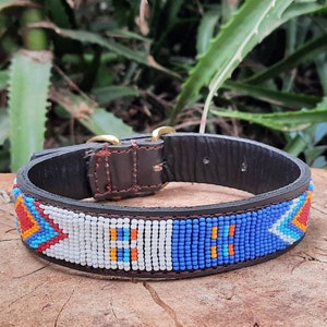 Dog Collar, Leather Dog Collar, Beaded Dog Collar , Masai, Dog collar leather, Pet Gift, Personalized Dog Collar,  African Dog Collar,