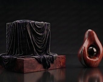 Black Cube - Black Square in volume.Father & Mother:The Two Origins - Conceptual Wooden and Stone Sculpture Diptych. Modern.Minimalism.Gift.