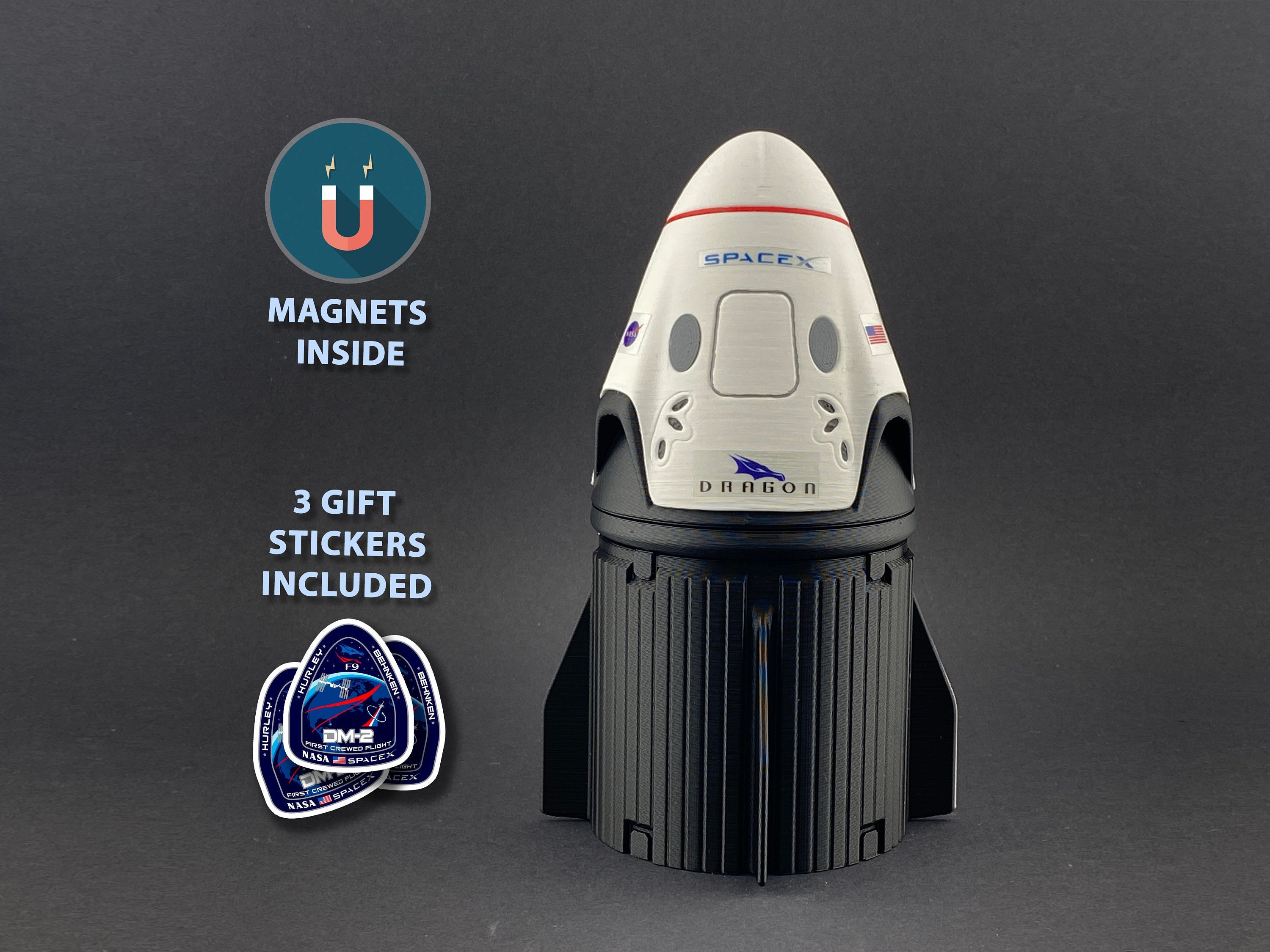 Spacex Crew Dragon Model Capsule With Trunk Prop - 7 Inch