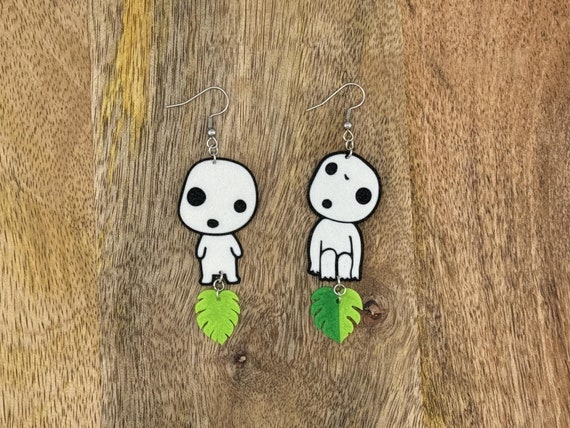 木の葉付きコダマイヤリング • もののけ姫 • 木の精霊 • ステッカー8枚