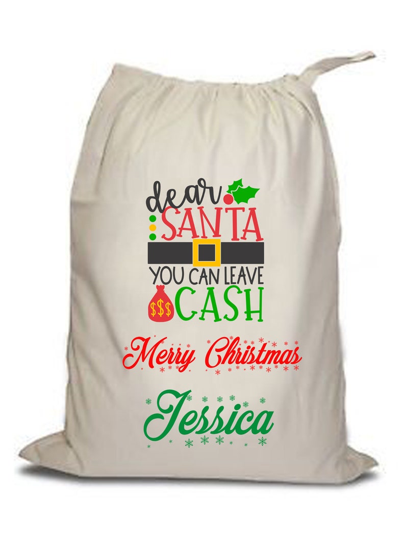 vpk Personalised Name Large Dear Santa Leave Cash 8 Christmas Sack 70cm x 50cm Fill Gifts Stocking