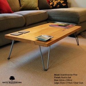 Scandinavian Pine Coffee Table Steel Hairpin Legs Walnut Etsy
