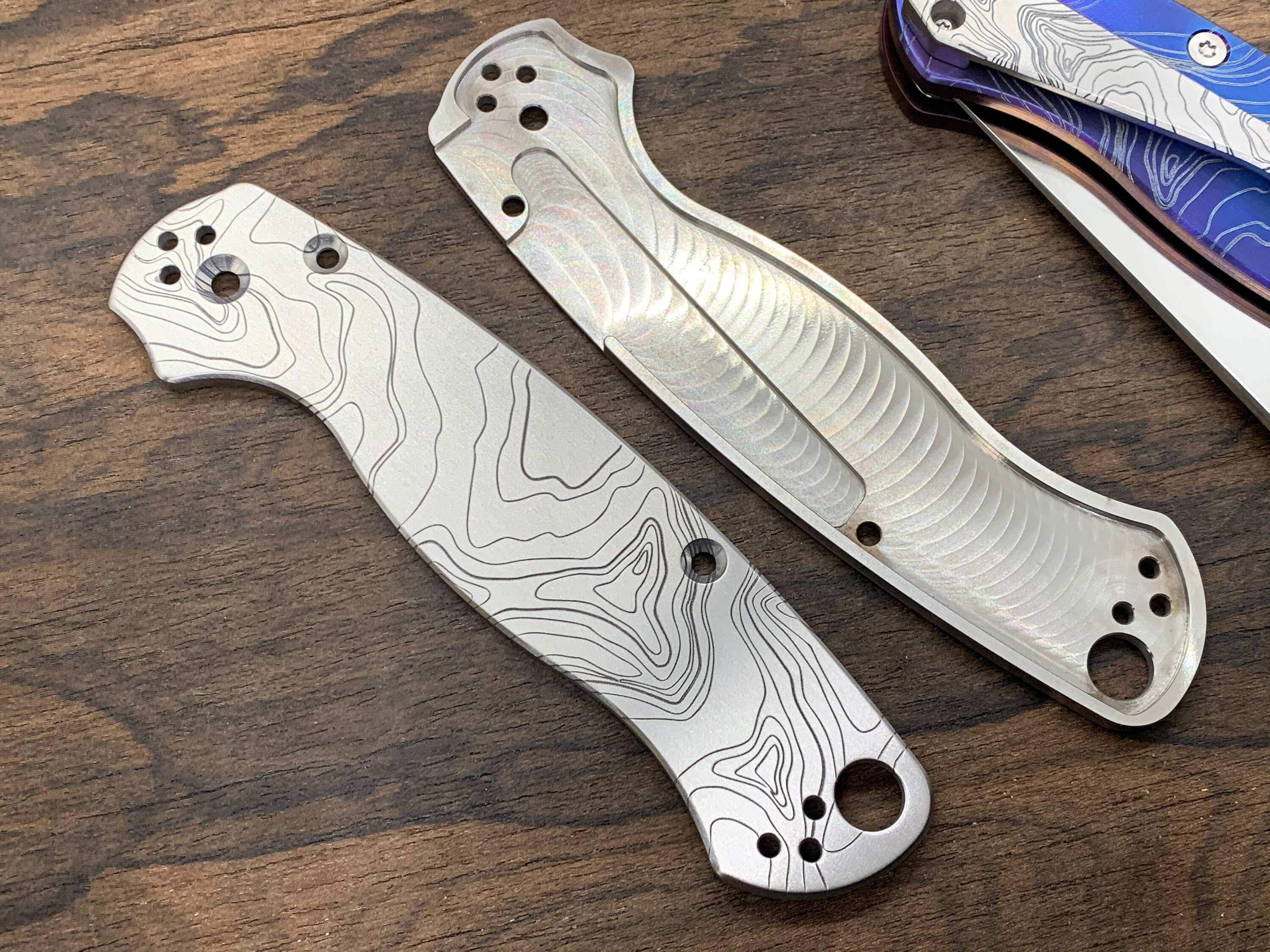 TOPO Deep Engraved & Flamed Titanium Knife Scales Clip for Etsy