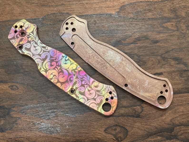 Flamed VICTORIA engraved Copper Knife Scales for Para 2 Etsy