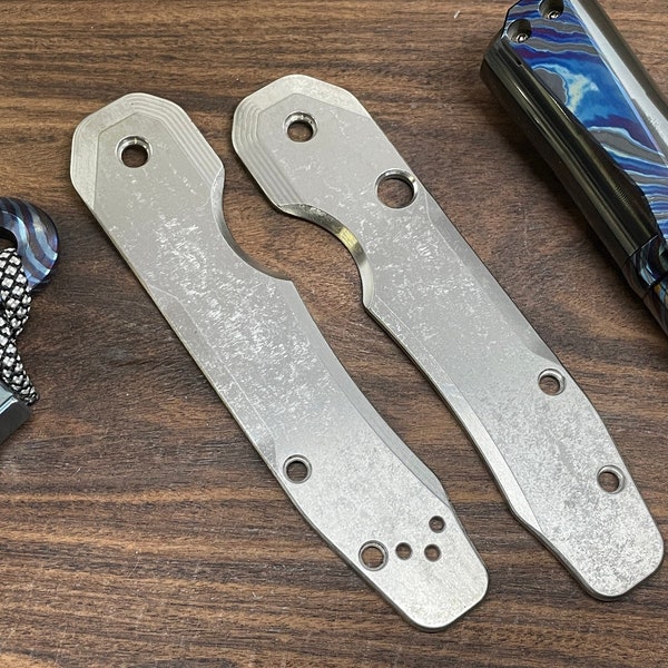 Stone Washed Titanium Scales for Spyderco SMOCK Birthday Gift Idea Christmas Gift