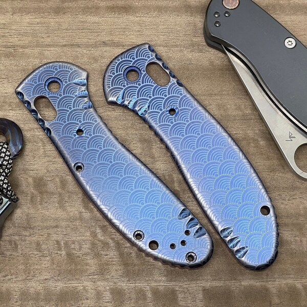 SEIGAIHA Blue Ano Brushed Titanium Scales for Benchmade GRIPTILIAN 551 & 550 Birthday Gift Idea Christmas Gift