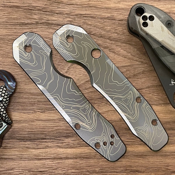 Black TOPO engraved Titanium Scales for Spyderco SMOCK Birthday Gift Idea Christmas Gift