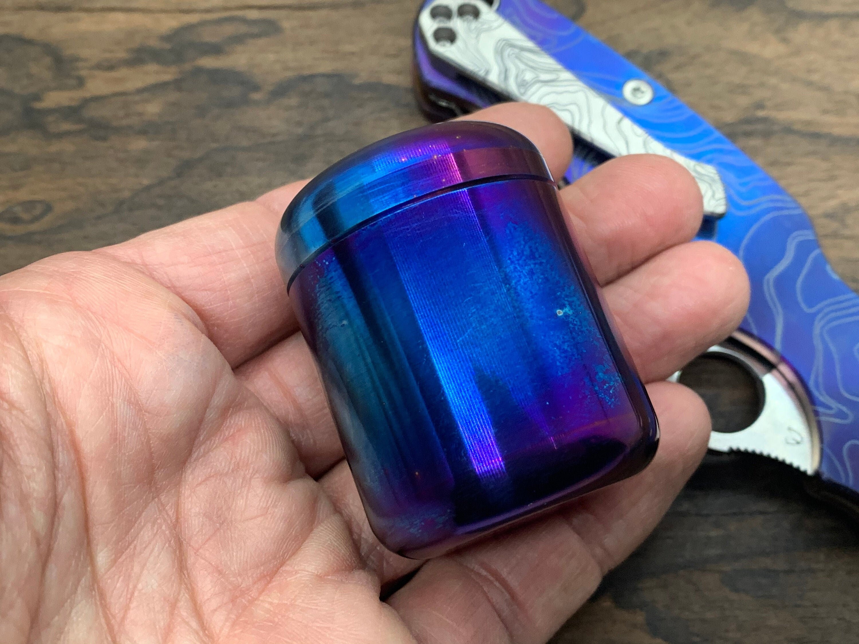Flamed Titanium Tall-MEGA Candy Box Pill Box Stash box Ashes Jewelry Meton-VAULT MetonBoss Every Day Carry Survival Edc gear Best friend