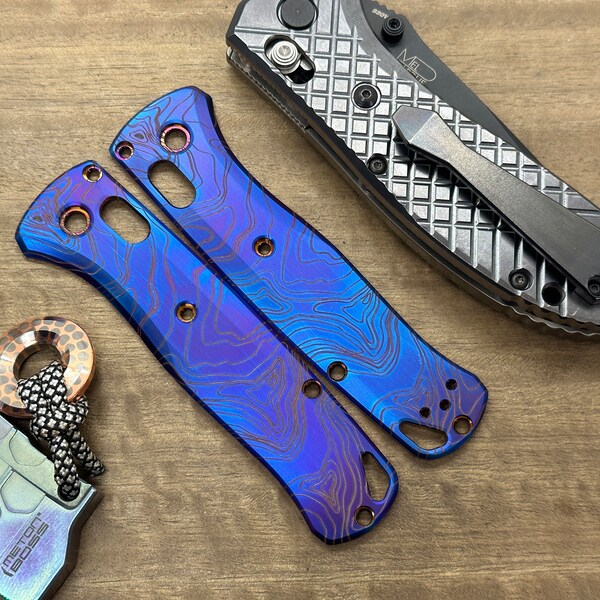 Flamed TOPO engraved Titanium Scales for Benchmade Bugout 535 Birthday Gift Idea Christmas Gift