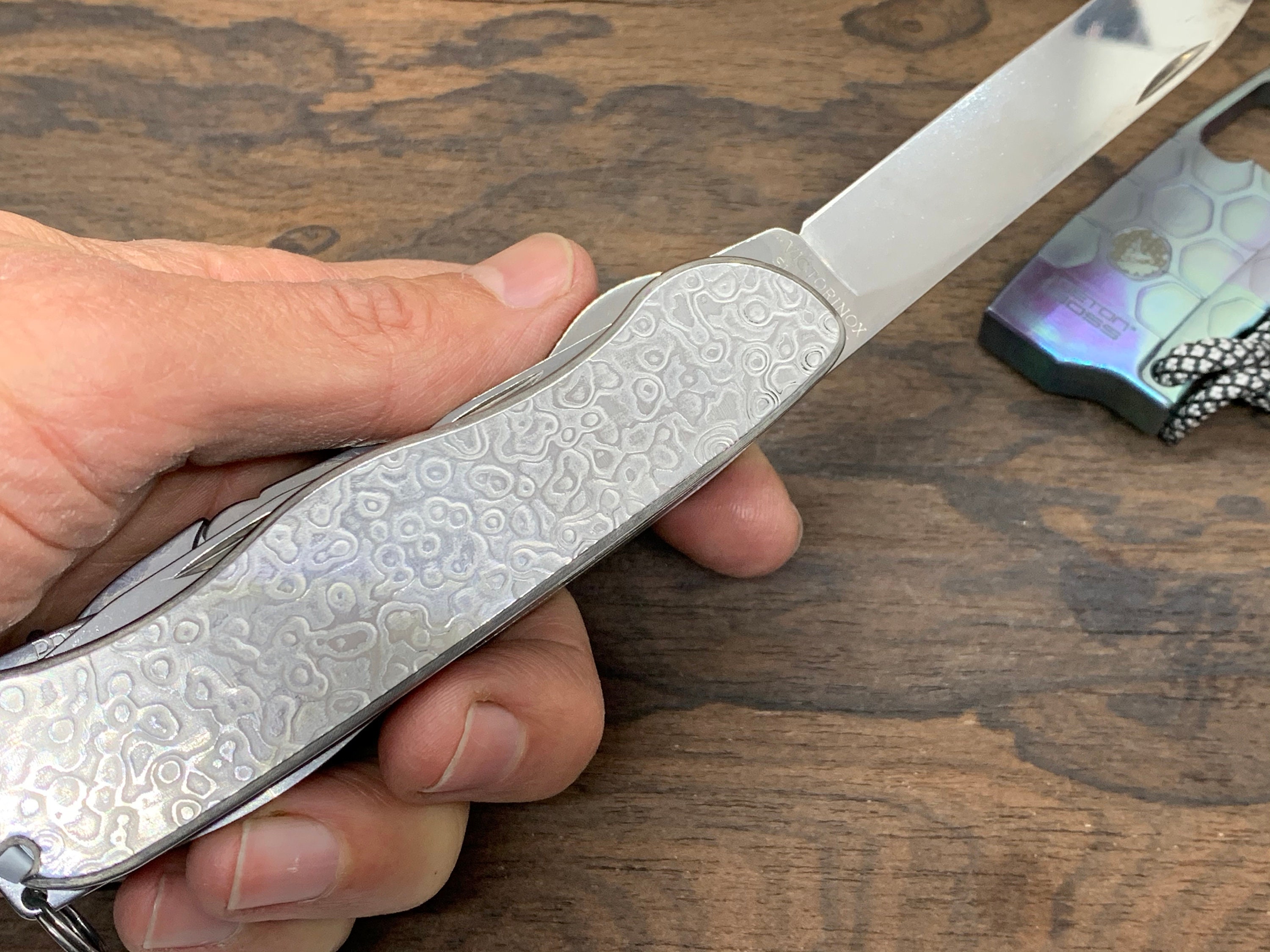 Deep Etched 111mm Damascus Steel Swiss Army Knife Scales Etsy