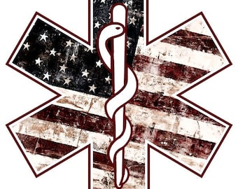 Distressed American Flag Paramedic/EMT/EMR EMS Star of Life Vinyl Sticker/Decal