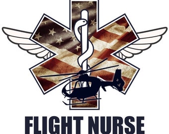 Weathered American Flag Flight Nurse RN EMS Star of Life Vinyl Sticker/Decal