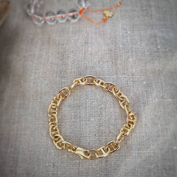 Large gold chain gold bracelet with 24 carat fine gold chunky | Etsy