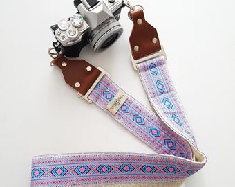 Camera Strap – 'Good Vibrations' Vintage Style Strap on Eco-Friendly Hemp Webbing