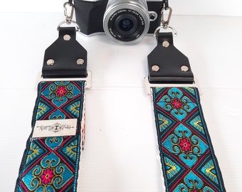 Camera Strap – 'Bohemian Rhapsody' Vintage Style Strap on Eco-Friendly Hemp Webbing