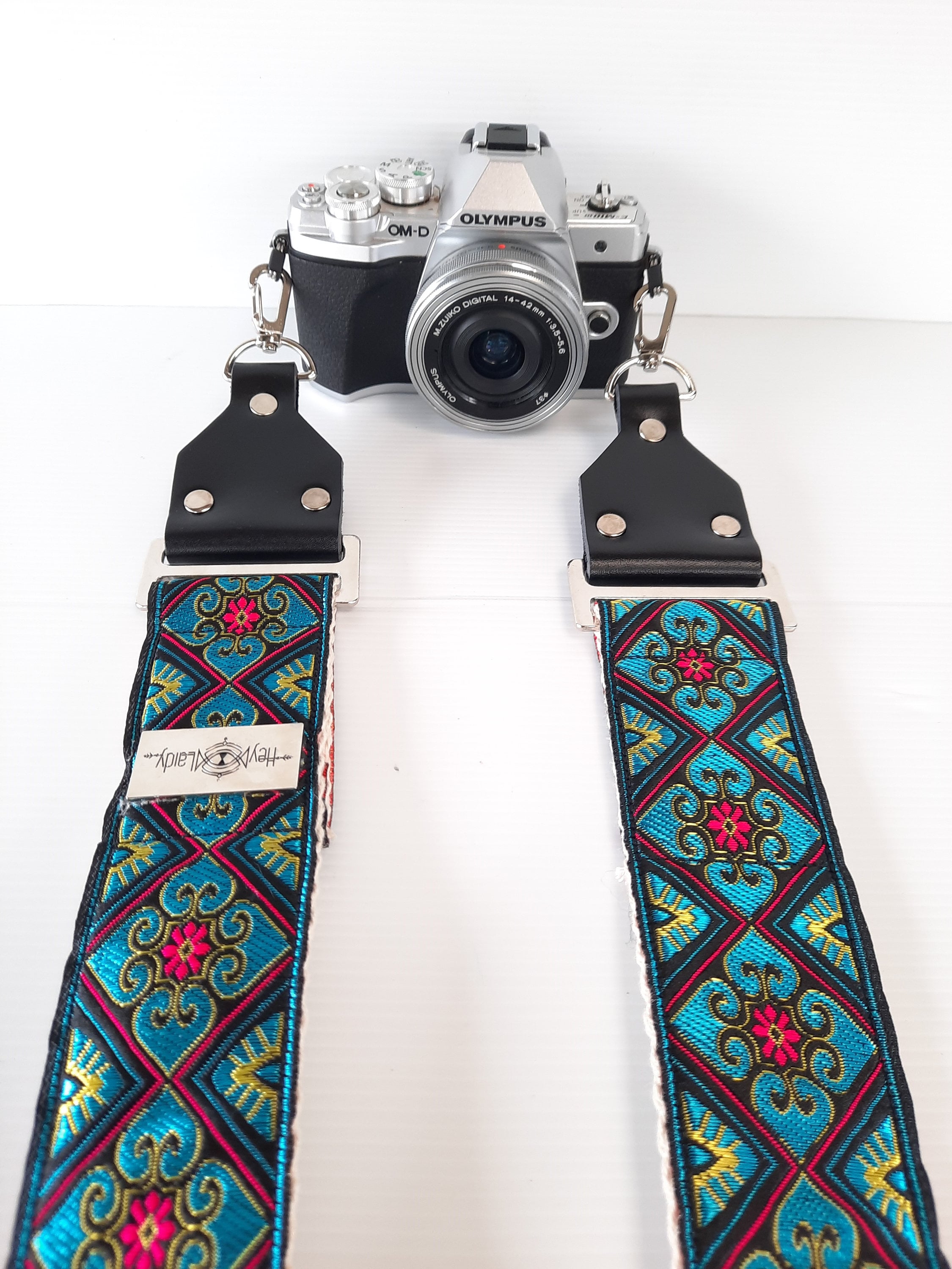 Camera Strap – 'Bohemian Rhapsody' Vintage Style Strap on Eco-Friendly Hemp Webbing