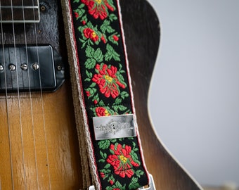 Guitar Strap – 'Give My Love To Rose' Vintage Style Strap on Eco-Friendly Hemp Webbing