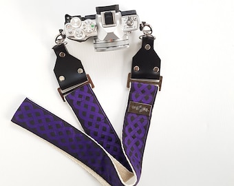 Camera Strap – 'Whisky In The Jar (Purple)' Vintage Style Strap on Eco-Friendly Hemp Webbing