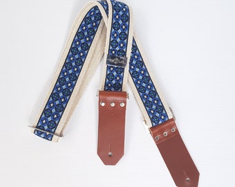 Guitar Strap – 'Shark Fin Blue' Vintage Style Hootenanny Strap on Eco-Friendly Hemp Webbing