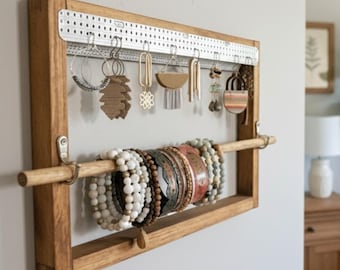 Jewelry Organizer Wall Hanging, Unique Earring Holder Gift for Wife on Mothers Day, Bracelet and Necklace Hanger for Organizing Jewelry