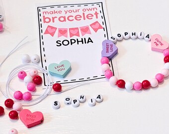 Kids Valentines Day Party Favors, Personalized DIY Bracelet Making Kit, Kids Bracelet Kit for School Valentines Day Party, Gift from Teacher