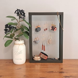 Distressed White Wall Hanging Earring Organizer, Wall Jewelry