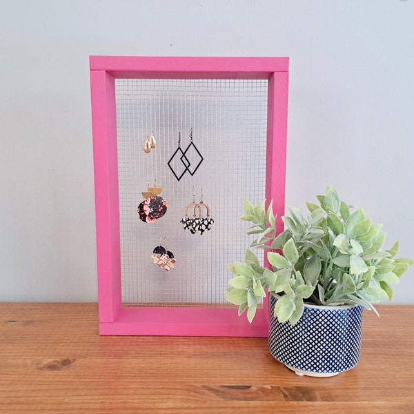 Earring Organizer Hot Pink Jewelry Holder, Chicken Wire Earring Holder Frame for Hanging Earrings, Bright Pink Jewelry Organizer Earrings