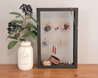 Black Earring Organizer for Teen Girl, Simple Jewelry Organizer for College Dorm, Free Standing Earring Holder with Chicken Wire