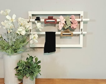 Teen Girl Hair Scrunchie Holder, Hair Clip Organizer Wall Hanging, White Wood Organizer Frame for Hair Scrunchies, Gift for Pre-teen Girl