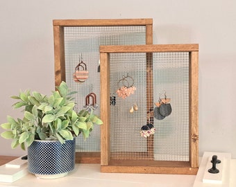 Free Standing Earring Holder, Chicken Wire Jewelry Organizer, Mesh Dangle Earring Display Stand, Wood Picture Frame Earring Holder