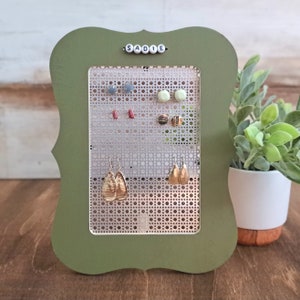 Personalized Kids Earring Holder, Olive Green Stud Earring Organizer, Kids Jewelry Holder, Gift for Daughter with Pierced Ears