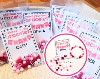 Valentines Day Classroom Activity, Personalized DIY Bracelet Making Kit, School Valentine Day Party for Kids, Valentine Gift from Teacher