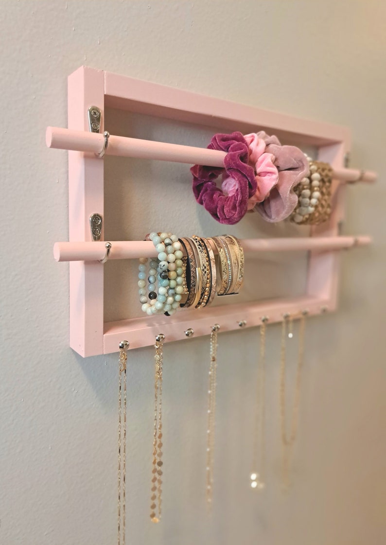 Light Pink Wall Hanging Bracelet and Necklace Holder, Kids Jewelry Organizer for Little Girl 画像 9