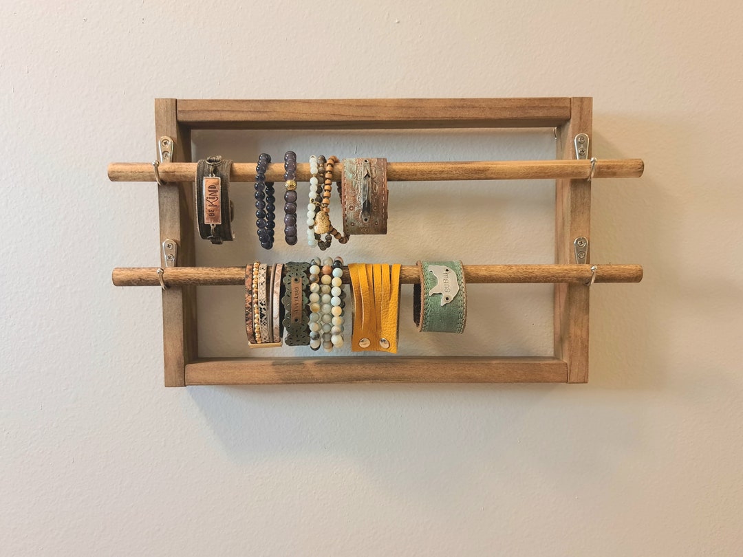 Wood Bracelet Holder Wall Hanging Display, Jewelry Organizer Gift for Mom Birthday, Bracelet