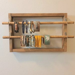 Wood Bracelet Holder Wall Hanging Display, Jewelry Organizer Gift for Mom Birthday, Bracelet Display Wall Mount Organizer for Bathroom