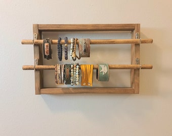 Wood Bracelet Holder Wall Hanging Display, Jewelry Organizer Gift for Mom Birthday, Bracelet Display Wall Mount Organizer for Bathroom