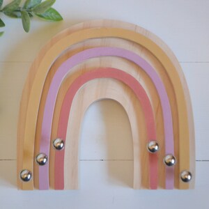 Retro Colors Rainbow Necklace Holder for Kids, Wood Rainbow Necklace Organizer for Little Girl, Small Boho Wooden Rainbow Jewelry Holder image 4