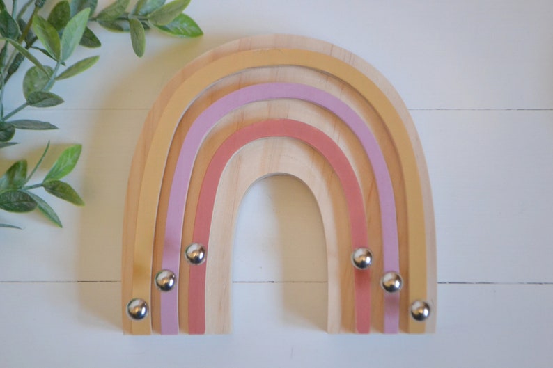 Retro Colors Rainbow Necklace Holder for Kids, Wood Rainbow Necklace Organizer for Little Girl, Small Boho Wooden Rainbow Jewelry Holder image 4