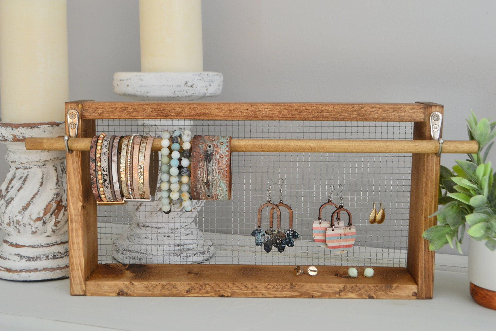 Wood Earring Display Free Standing Shelf Chicken Wire Earring Etsy