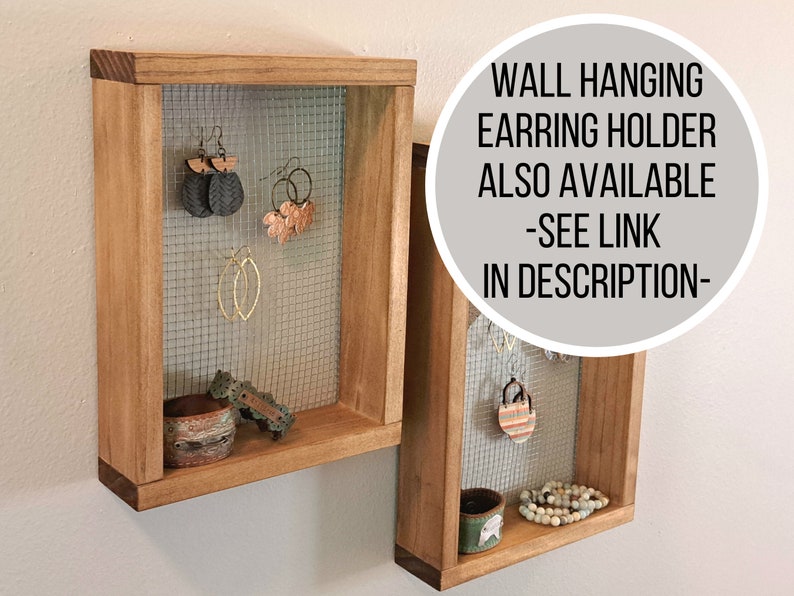 Free Standing Earring Holder, Chicken Wire Jewelry Organizer, Mesh Dangle Earring Display Stand, Wood Picture Frame Earring Holder bild 12