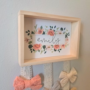 Custom Nursery Bow Holder Personalized Name Girls Nursery Wall Decor, Baby Bow Organizer Custom Name, Wildflowers Girls Nursery Wall Art