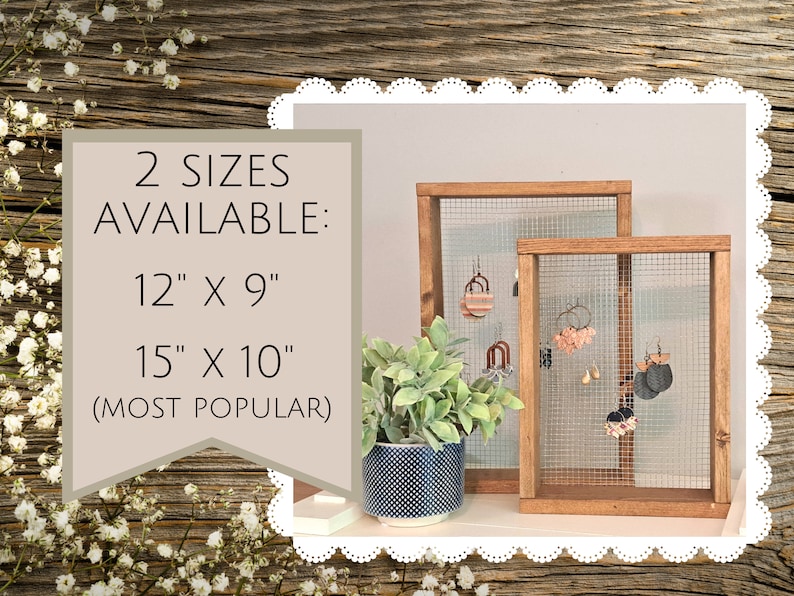 Free Standing Earring Holder, Chicken Wire Jewelry Organizer, Mesh Dangle Earring Display Stand, Wood Picture Frame Earring Holder bild 6
