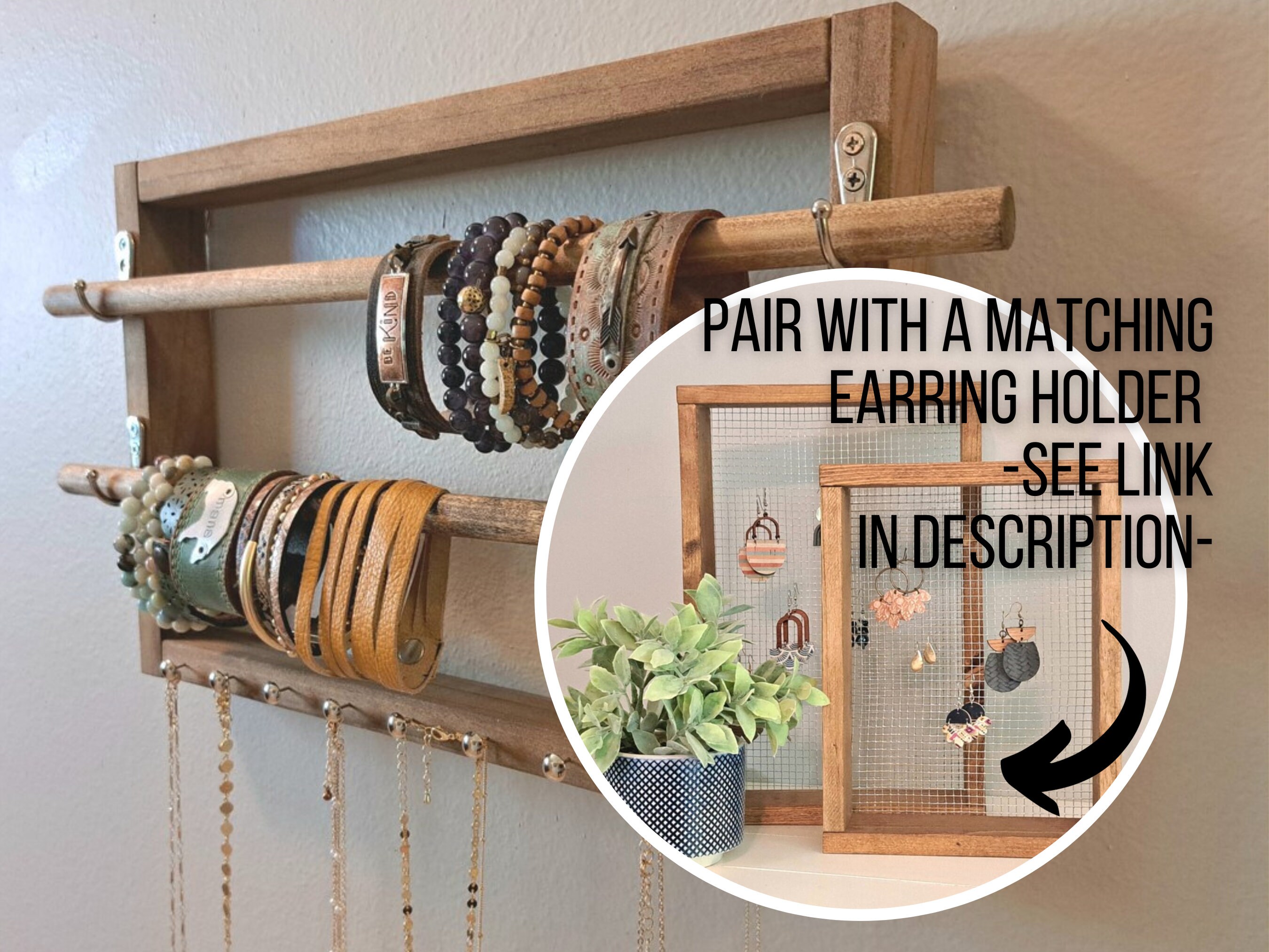 Wall Hanging Jewelry Holder Bracelet Organizer Display. Unique Gift Idea!