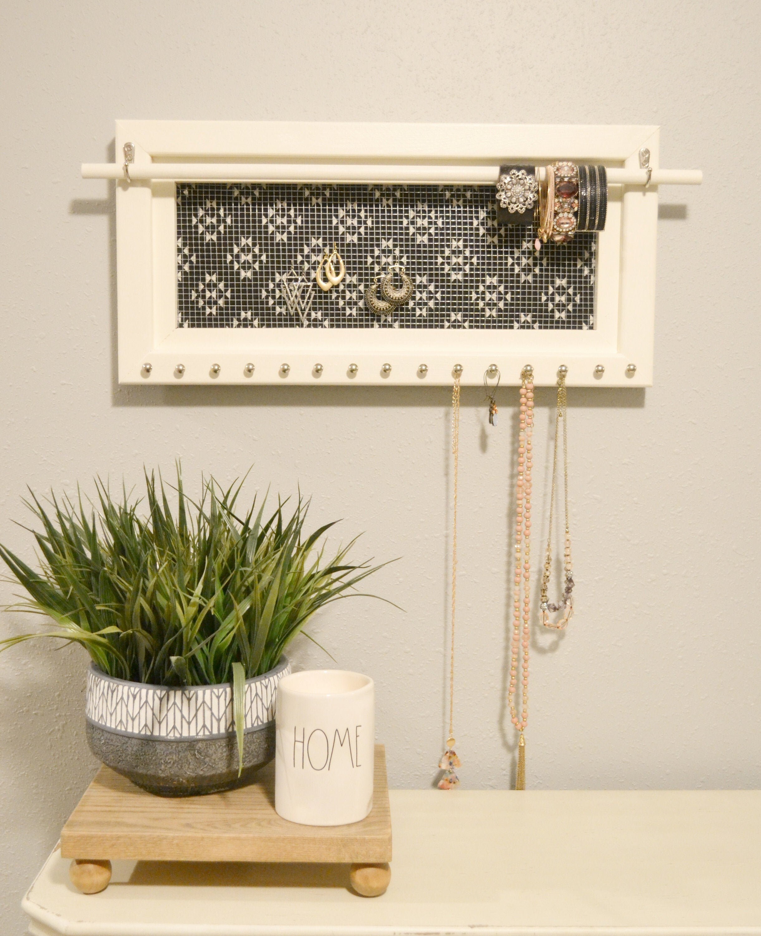 Wall Hanging Jewelry Storage with Fabric backing in Cream and Etsy